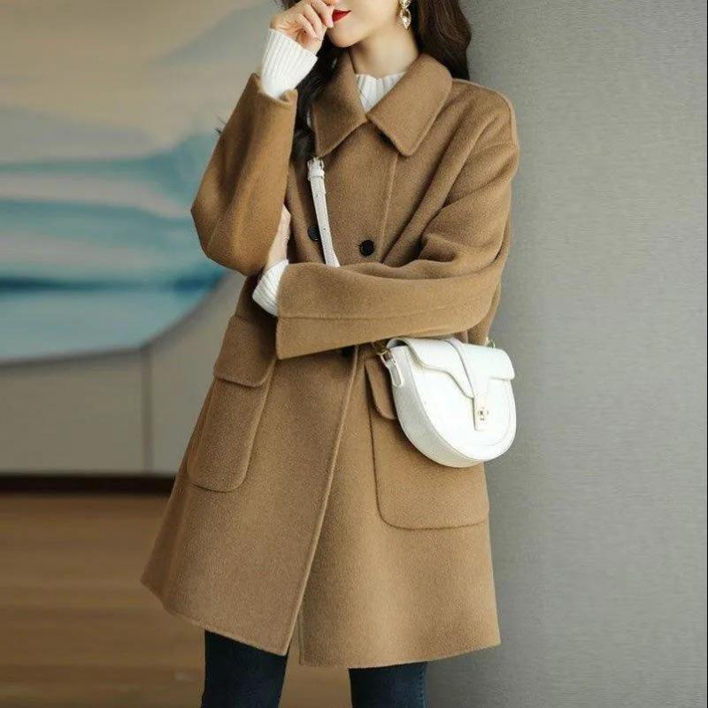 Woolen Coat Women's Autumn and Winter Age-reducing Thickened Korean Style Warm Mid-length Loose Coat for Petite Women
