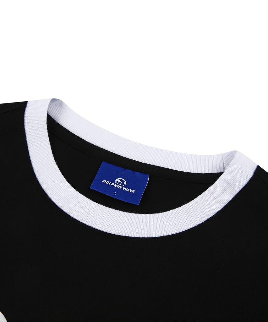 DOLPHIN WAVE APPAREL Dolphin Foam Print Big Logo Ringer Short Sleeve T-Shirt Black