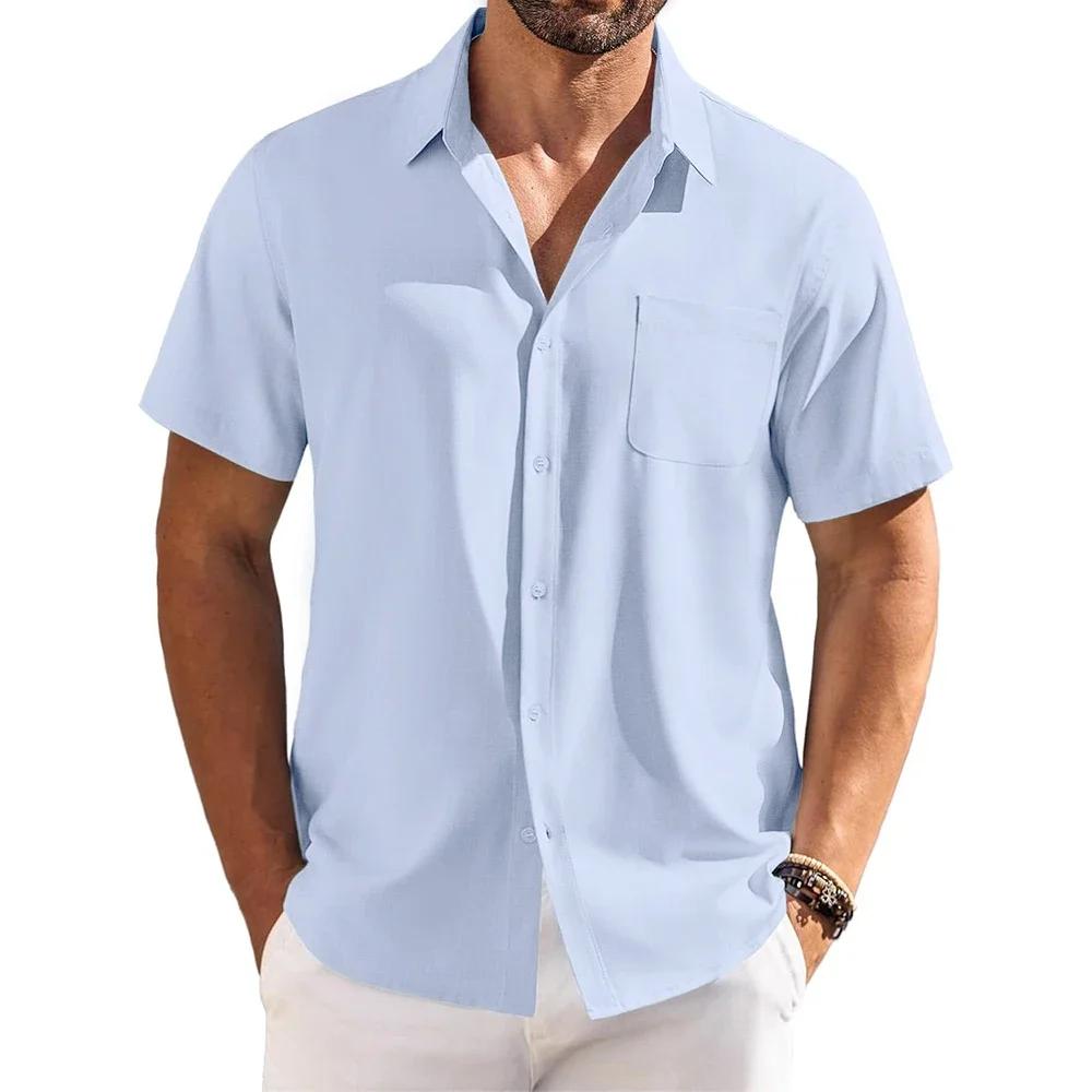 Summer New Cotton Linen Shirt for Men Breathable Lightweight Turn Down Collar Male Stylish Short Sleeve Shirts Fashion Clothing