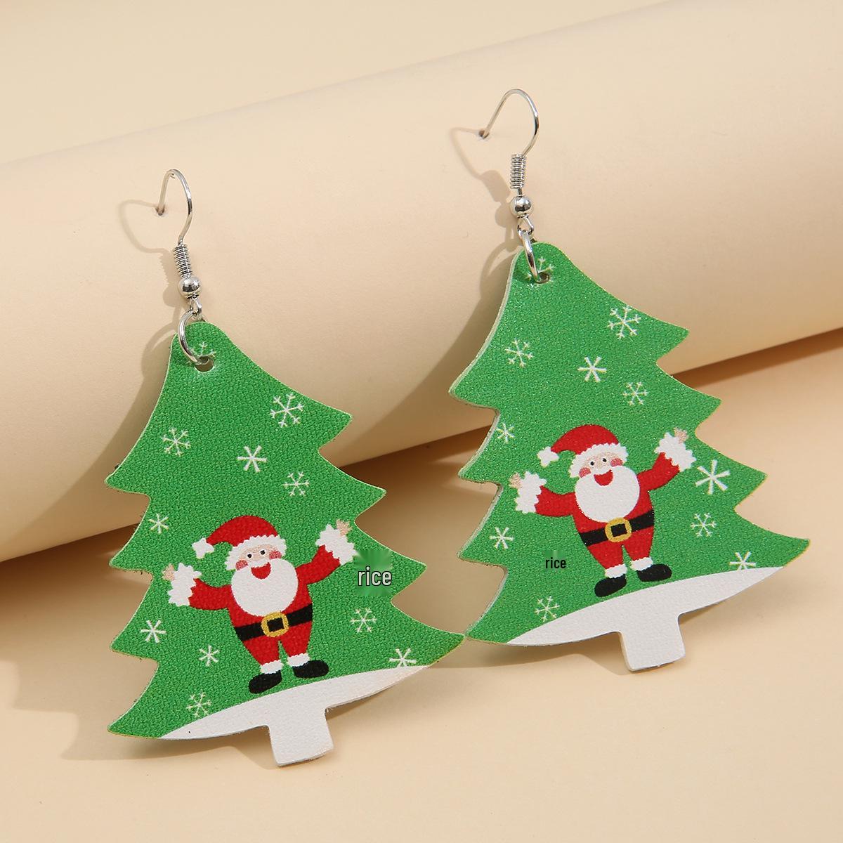 

Creative Santa Claus & Christmas Tree Leather Stud Earrings for Women