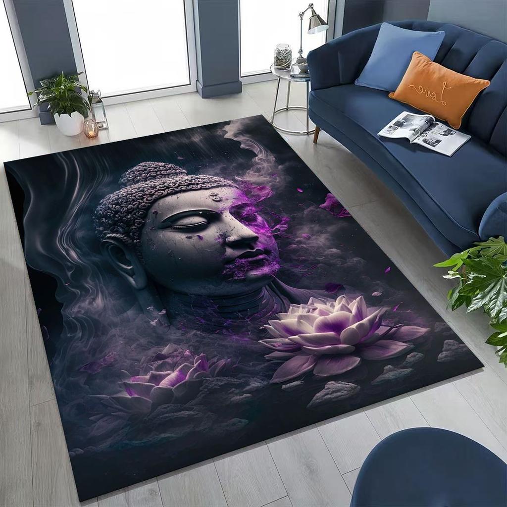 Věřící Slavnostní Buddha Šákjamuni Květinový Koberec do Ložnice Obývacího Pokoje Pohovka Domácí Rohožka Dekorace,Velká Dětská Hrací Protiskluzová Podložka na Podlahu Dárek