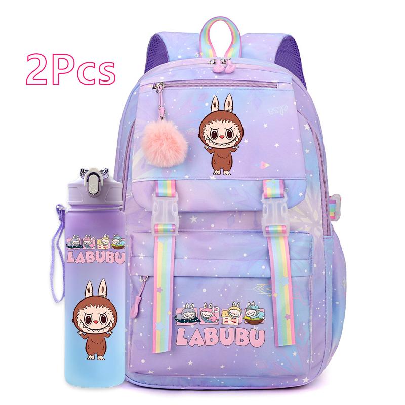 2 Stück/Set Niedlicher bedruckter Rucksack mit 750 ml Outdoor-Sport-Wasserflasche Schüler Mädchen Junge Schultasche Großes Fassungsvermögen Reisetasche Geschenk