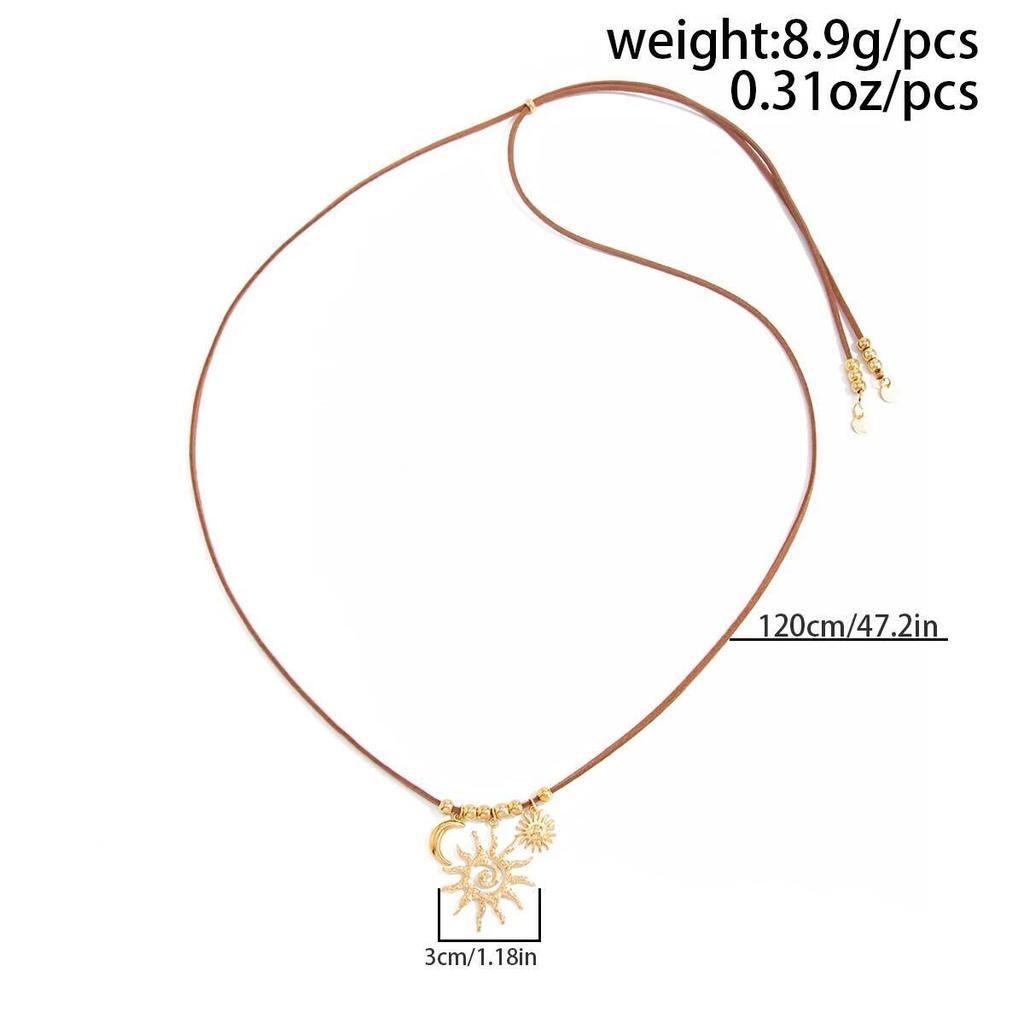 SHIXIN New Unique Gold Color Sun Pendant Necklace Women Retro Adjustable Red Black Brown Velvet Rope Chain Necklace Neck Jewelry