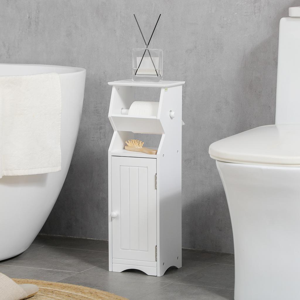 White MDF Bathroom Cabinet with Cupboard and Toilet Paper Space, 19x15x56 cm
