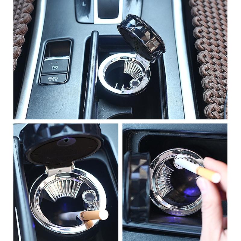 Portable Ashtray for Car Mini Trash Can Detachable Smokeless Ash Tray with LED