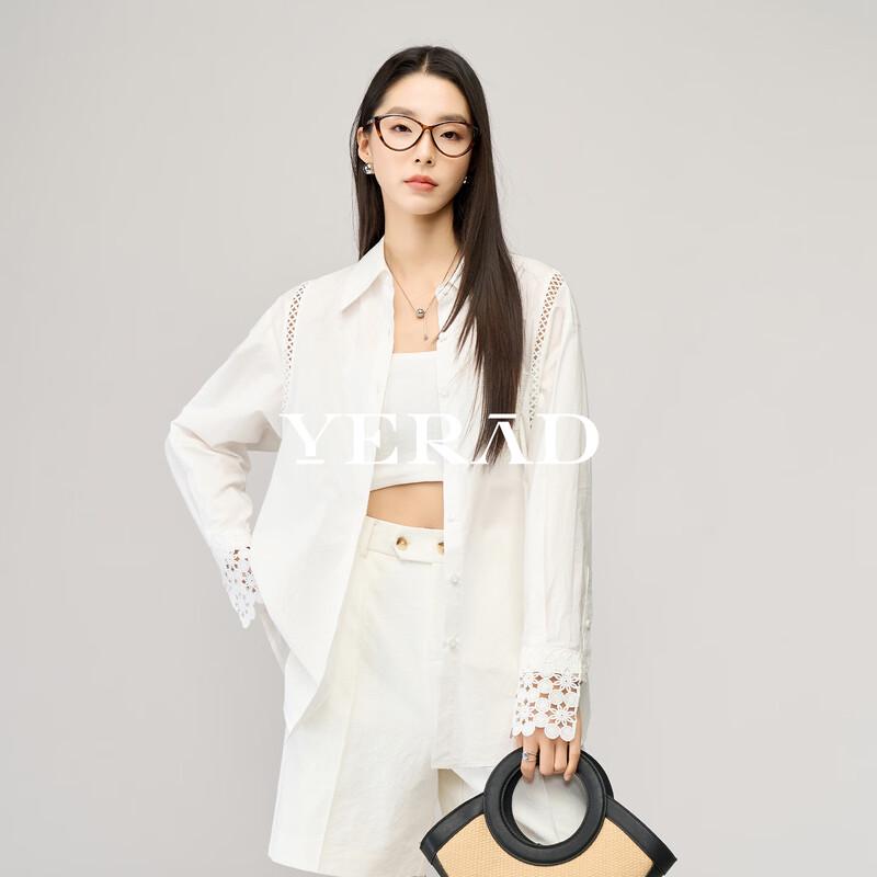YERAD Women's Loose Lace Floral Cotton-Feel White Shirt