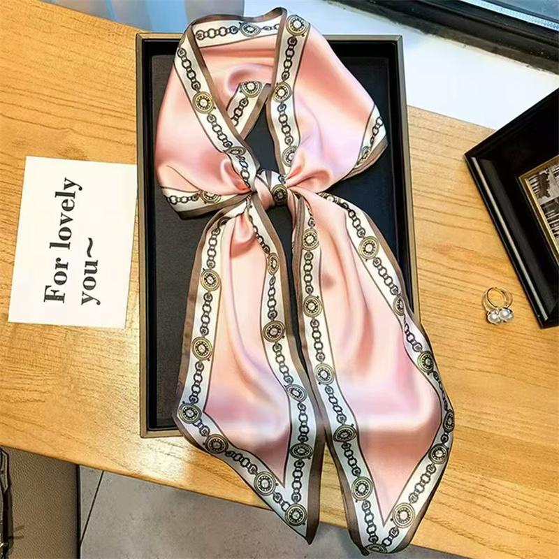 Fashion Blue Print Silk Scarf Women Soft Satin Horse Hairband Bevel Neckerchief Office Hijab Headband Foulard Bag Ribbons Gift