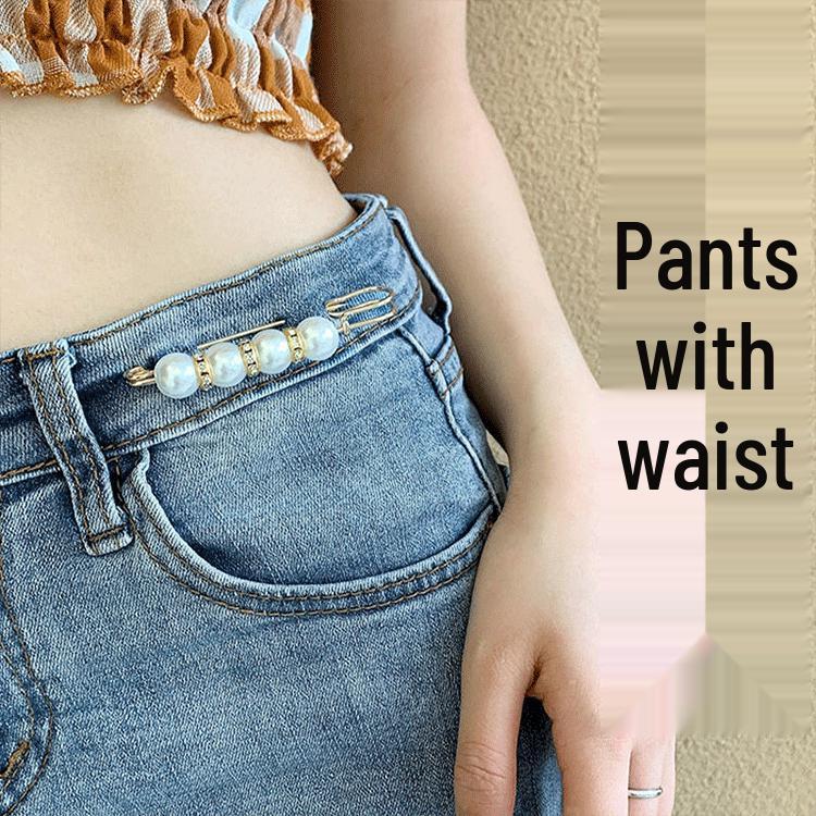 Pearl Button Brooch for Waistband Adjustment - Women's Pin to Secure and Shape Skirts or Pants