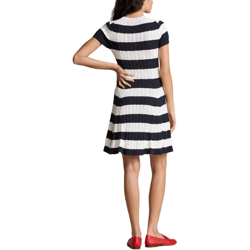 Polo Ralph Lauren SS24 Striped Round Neck Short Sleeve Dress Women Dresses Blue White WMPODRSNFA20686-410