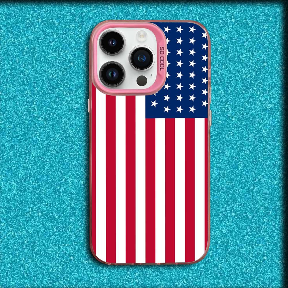 America USA Flag Phone Case For iPhone 16,15,14,13,12,11,Mini,Pro,MAX Pink Matte Silicone Cover