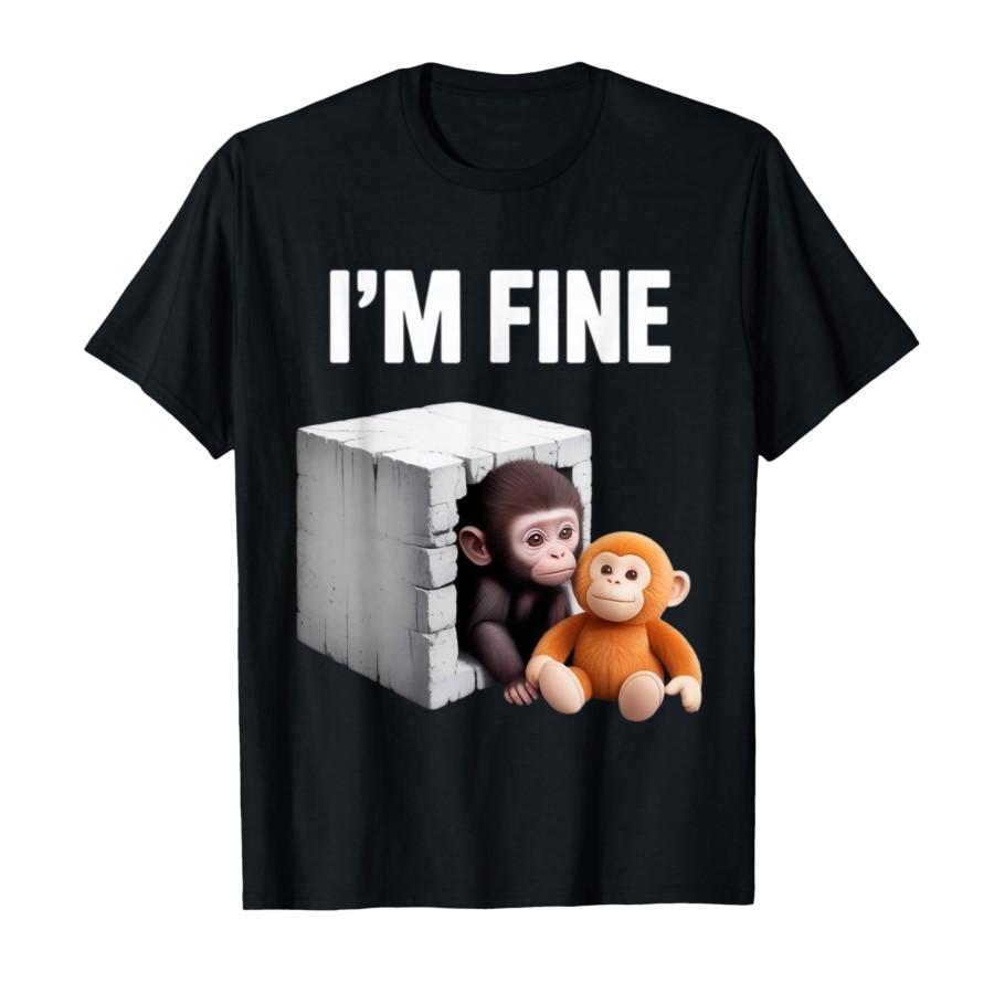 

I’m Fine Cute Baby Monkey Anxiety Meme Humor T-shirt For Men Women 100% Cotton T Shirts Short Sleeve Tops 0225-2 - Men s Summ... 5XL різнокольоровий