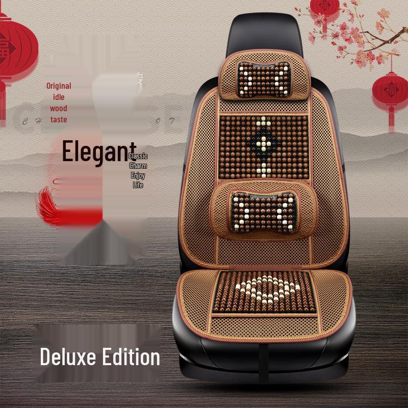 HD Chinese Knot Wooden Bead Car Seat Cushion - All-Season Interior Seat Cover