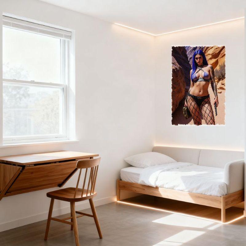 Mujer Sexy de Cabello Largo Azul Brillante en Bikini Morado Cañón Desértico Letrero de Estaño Póster Metálico Vintage para Bar Pub Cafetería Hogar Decoración de Pared 8