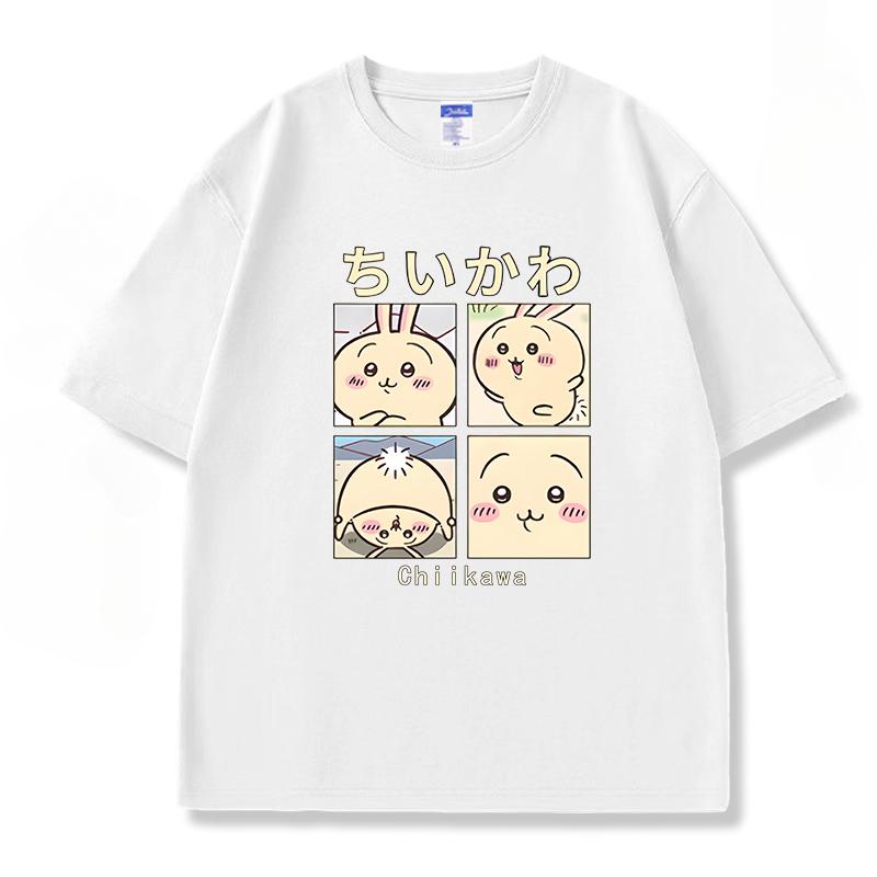 

Футболка с забавным милым рисунком Чиикавы из четырех кадров, летняя, повседневная, трендовая, футболка из 100% хлопка, модная, удобная, свободная, мужская футболка 4XL