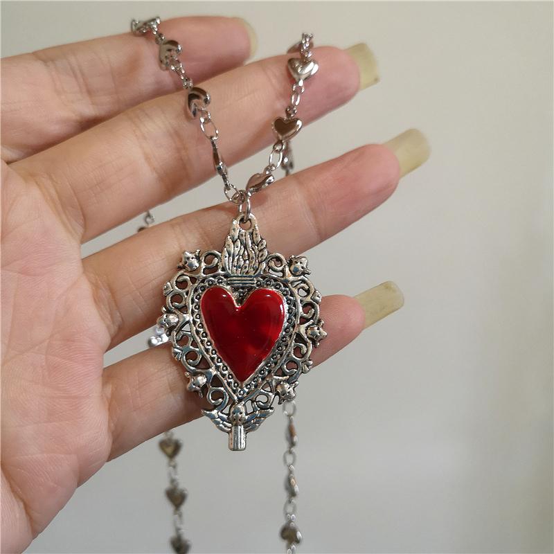Gothic Rock Black Heart Pendant Love Chain Necklace For Women Men Y2K Personalized Halloween Charm Grunge Jewelry Accessories