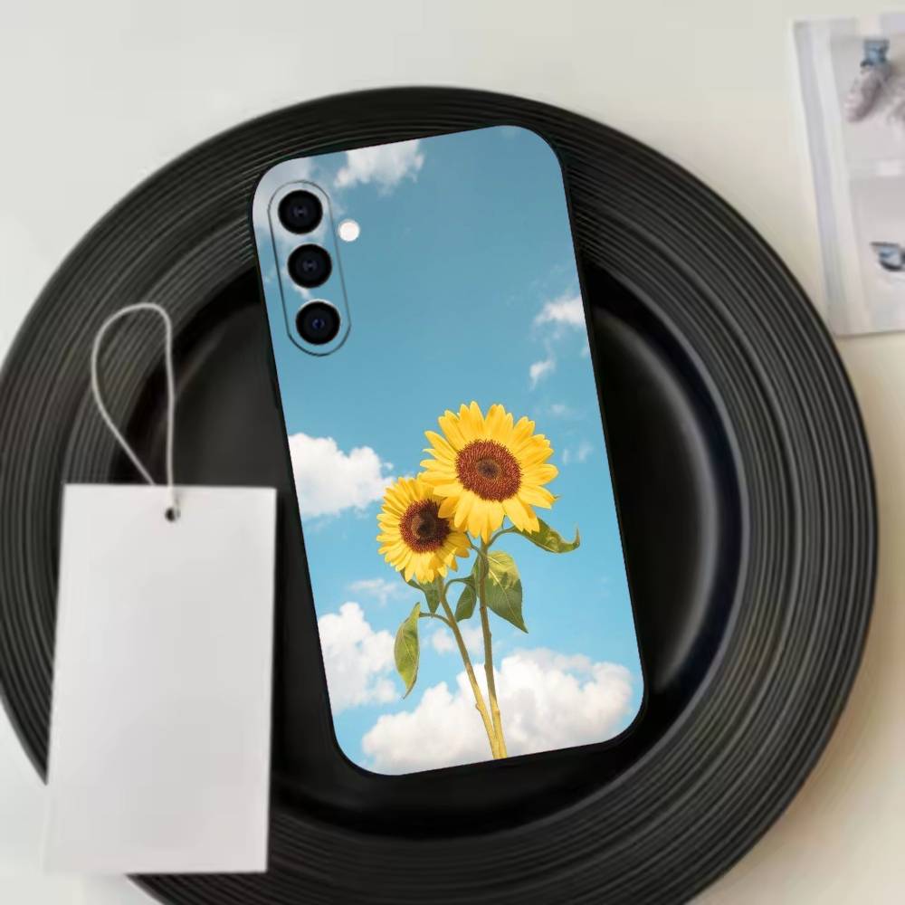 Beautiful Sunflower Phone Case Black Silicone Soft For Samsung Galaxy A73,A72,A71,A70,A53,A52,A51