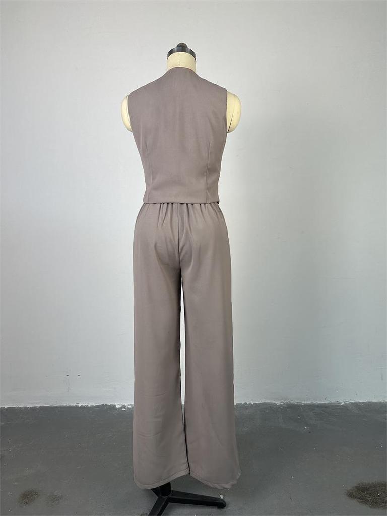 Conjunto de Moda de Verano 2025 para Mujer: Chaleco sin Mangas de Cuello en V y Pantalones de Pierna Ancha
