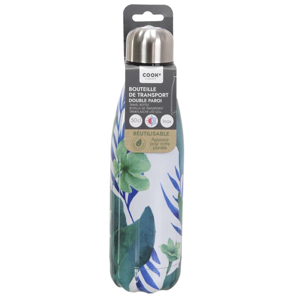 Les Trésors De Lily [A1721] - Blue 'Floral' Design Insulated Bottle - 25x6 Cm (500 Ml)