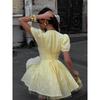 100% Cotton Yellow Dress, New Summer Style, Waist-Cinching, Strapless, Sexy Embroidered Short Dress