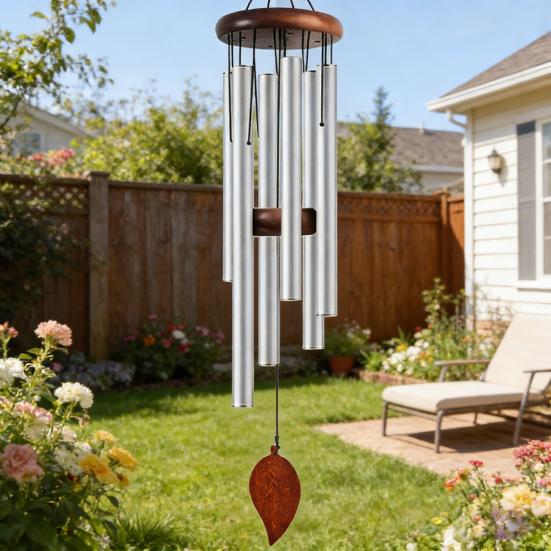 Metal Wind Chime with 6 Aluminum Tubes Garden Hanging Chimes Weather Resistant Wind