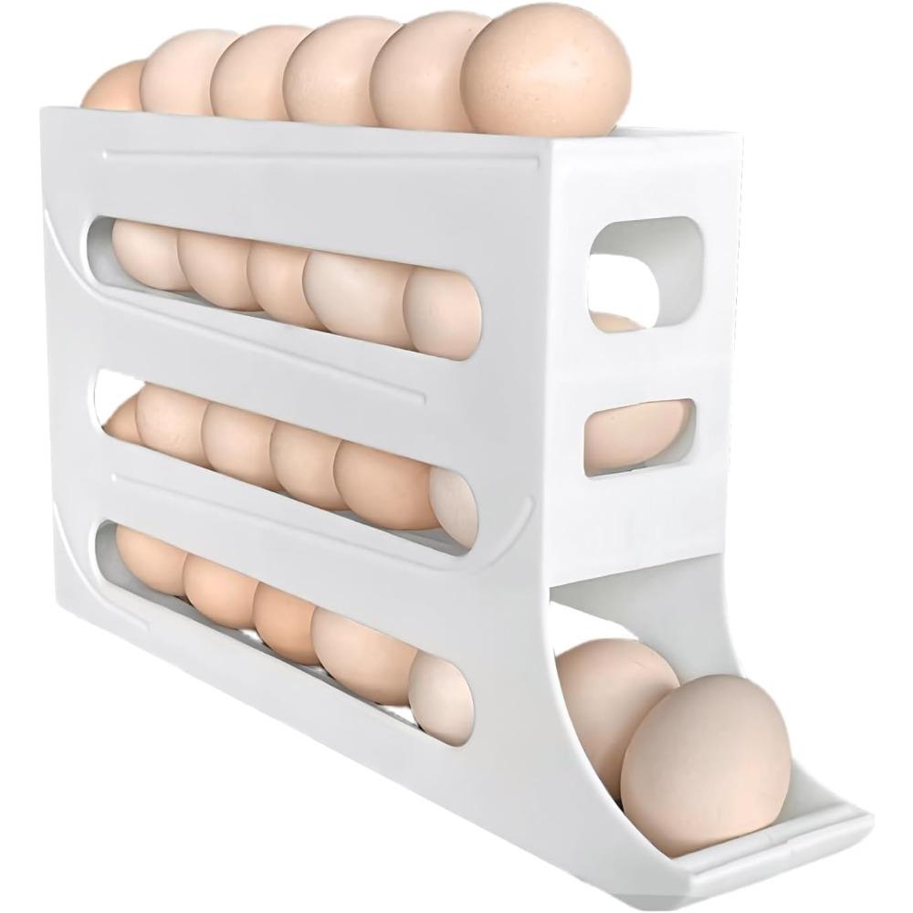 1Pcs Refrigerator Egg Rack 4 Tiers Dispenser 30 Egg Container Automatic Rolling Egg Container Egg Storage Rack for Kitchen