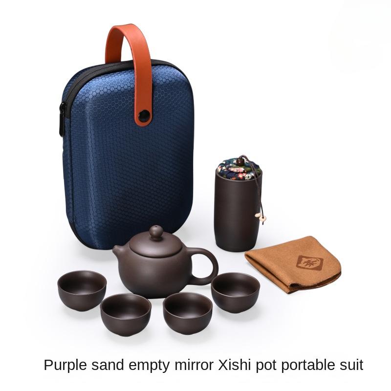

Портативный китайский дорожный чайный сервиз, набор для заваривания чая из глины, чайная церемония, поход, 4 чашки, Цзы Ши, чашка Кэ, набор для заваривания чая Seven-piece Set