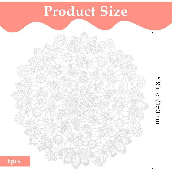 6 Pcs Doilies for Tables 6 Inch Crochet Handmade Lace Coasters Round Laces Placemat Rustic Table Doilies Decors for Kitchen Dining Room Party