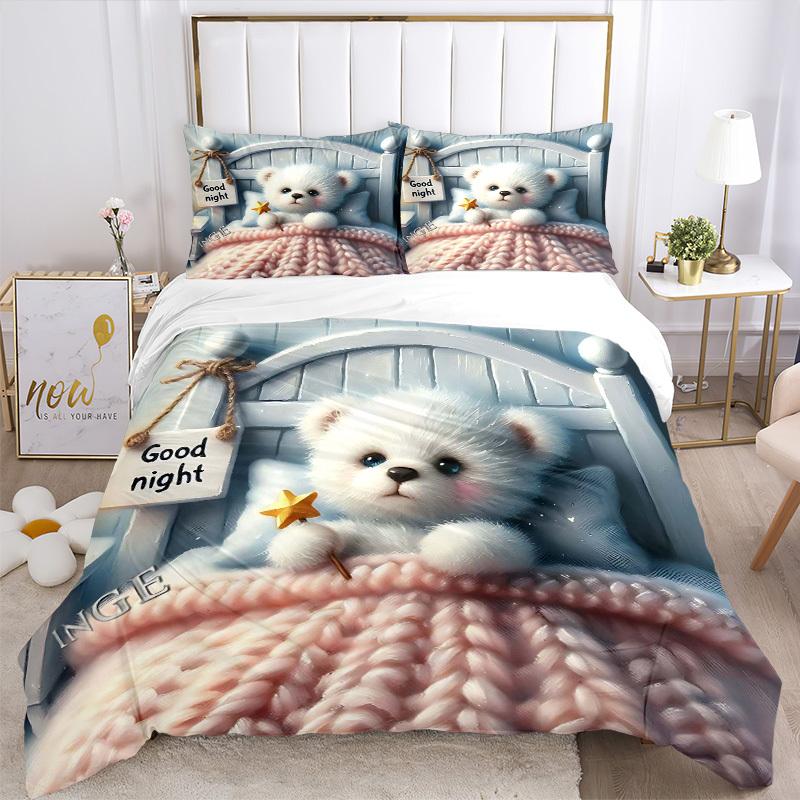 3pcs Anime Cartoon Teddy Bear Bedding Set - Includes One Quilt Cover and Two Pillowcases (No Core) - Perfect for Bedroom and Guest Room Deco