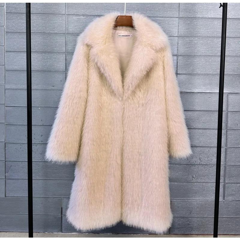 Pelzmantel & Kunstpelzmantel Feminine Eleganz Neuer Winter Damenpelzmantel Mode Temperament Revers Einfarbig Damenpelzmantel