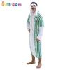 Halloween Maskerade Prinz Herren Grün und Weiß Gestreiftes Dubai Kleid