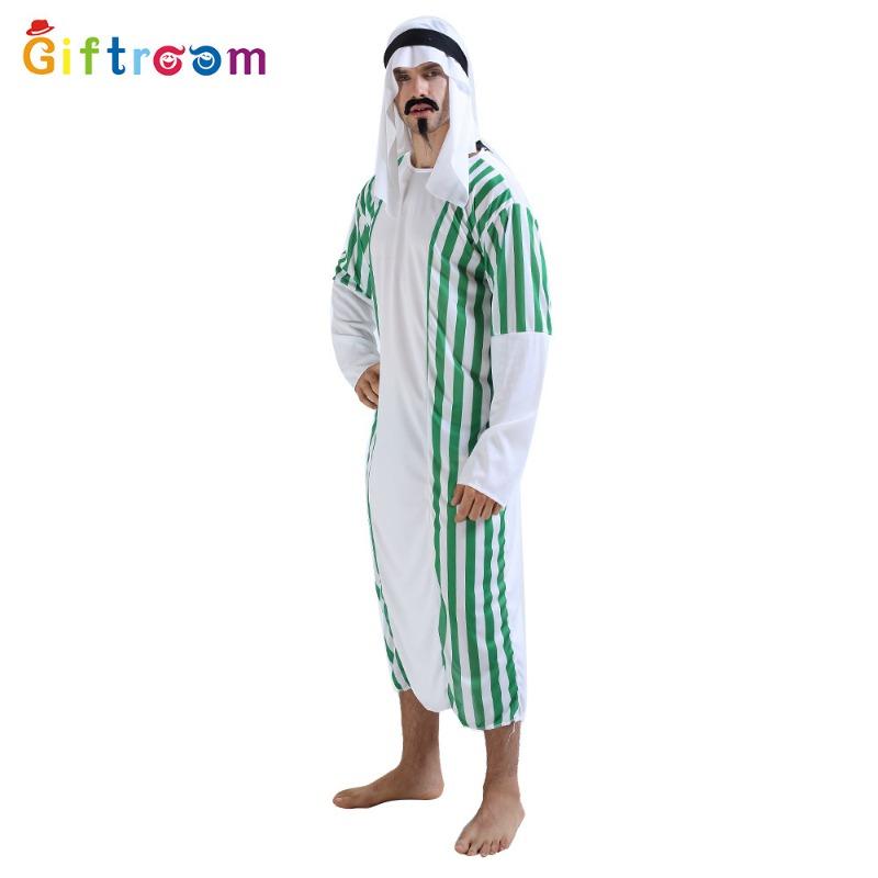 Halloween Maskerade Prinz Herren Grün und Weiß Gestreiftes Dubai Kleid