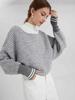 Gray 3D Pattern Batwing Sleeve Knit Sweater - Half High Neck European and American Style