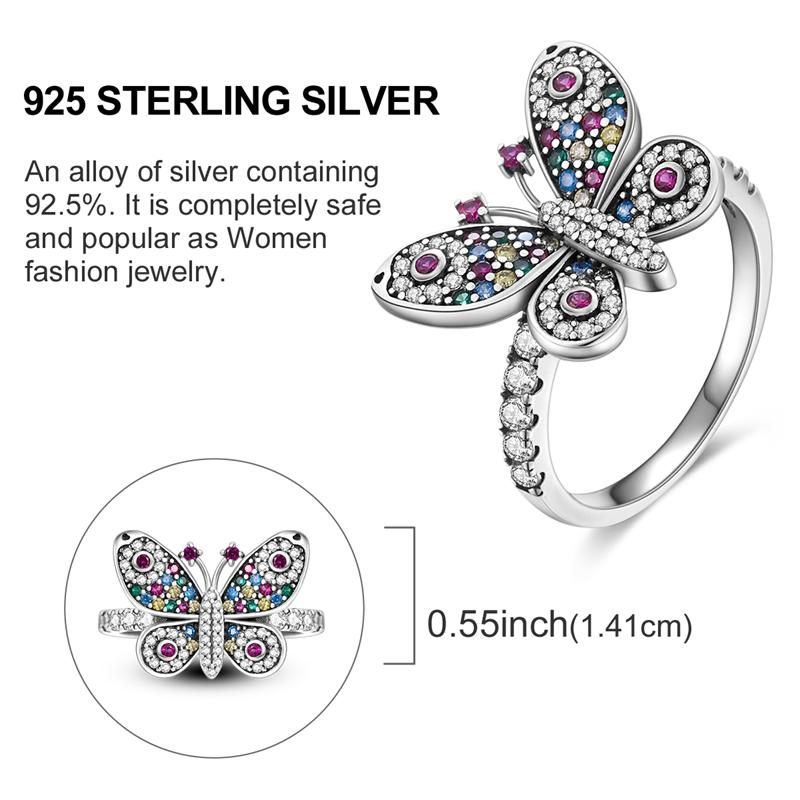 Original CopperSparkling Butterfly Ring with Zirconia For Women Girls Jewelry Birthday Anniversary Gifts