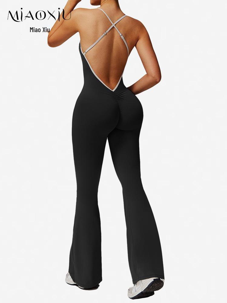 European & American Hot-Selling Quick-Dry Yoga Suit: One-Piece with Chest Pads, Nude Feel, Micro Flare Pants, Open-Back Design