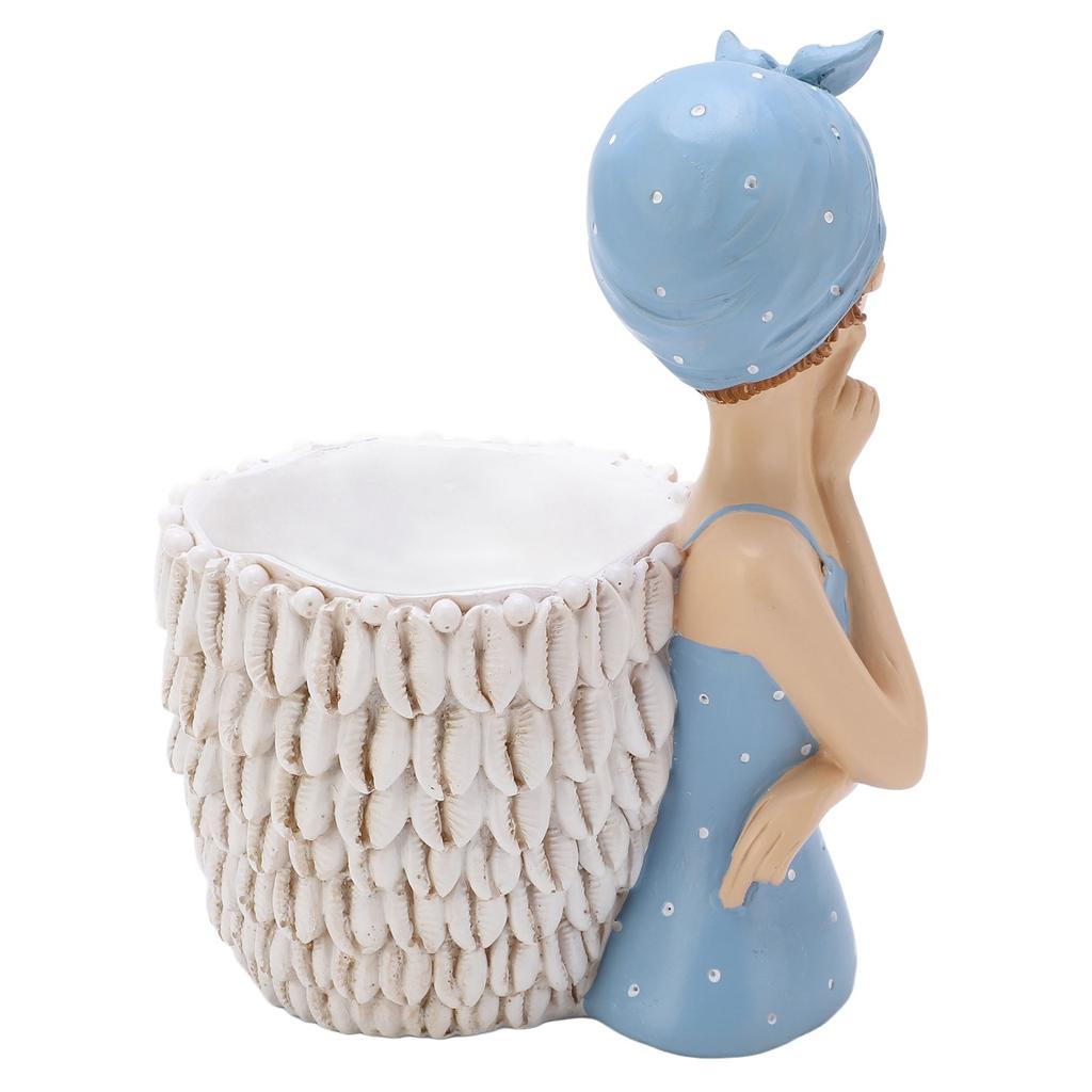 Blaue Mädchenstatue Stifthalter Glattere Linien Exquisite Details Niedliche Form Skulptur Figur Ornament für Geschenk Heimdekoration