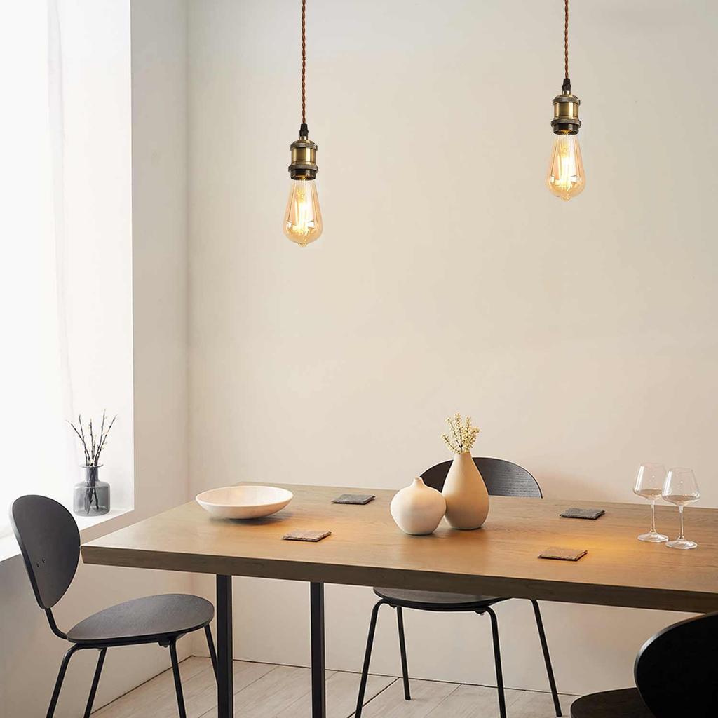 LVWIT Pendant Light, E26 Base, LED Bulb Included, for Ceiling Hook Mount, Edison Bulb Equivalent To 60W, Adjustable Height Up To 100cm, 1 Light Set