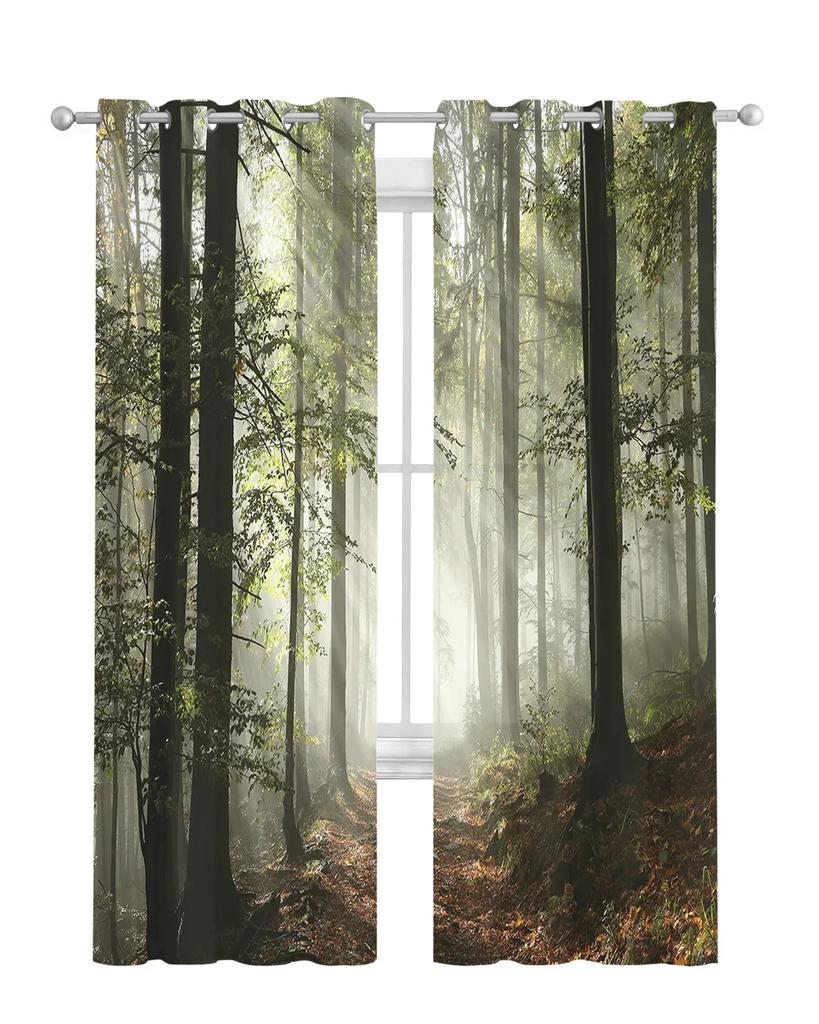 Jungle Sunlight Trees Branches Landscape Tulle Curtains Living Room Bedroom Kitchen Decor Chiffon Sheer Voile Window Curtains