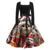 Women's Fashion Retro Long-sleeved Square Collar Christmas Printed Evening Dress