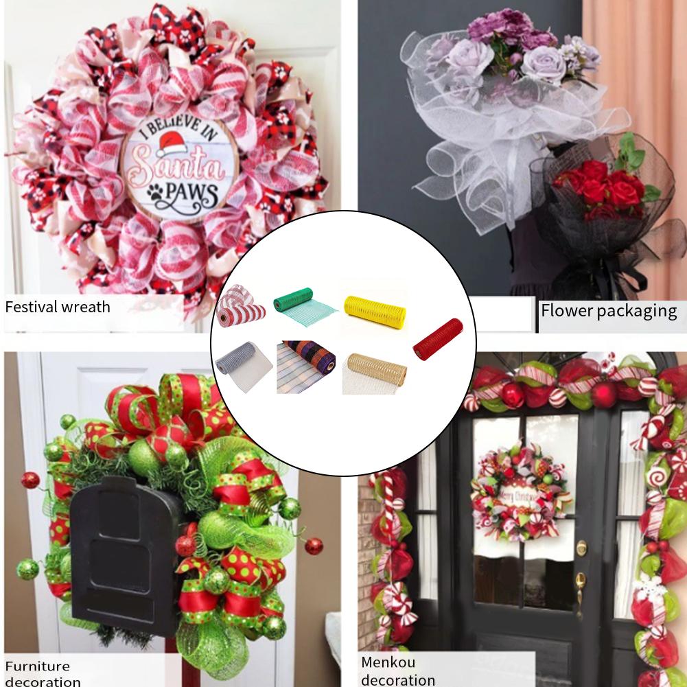 DIY Ribbon Roll Featuring Striped Netting for Festive Christmas For Wreaths Garland Bows and Seasonal Decorations