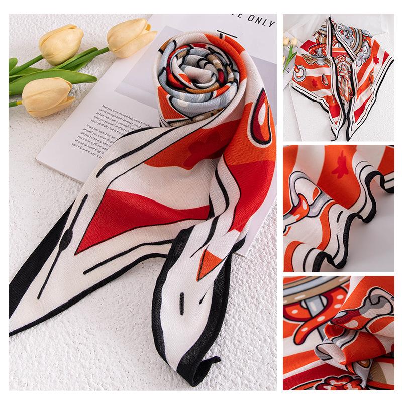 Spring New Retro Printed Women's Silk Scarf Flower Triangle Scarf Headscarf Scarf Accessories Scarf Outer Shawl