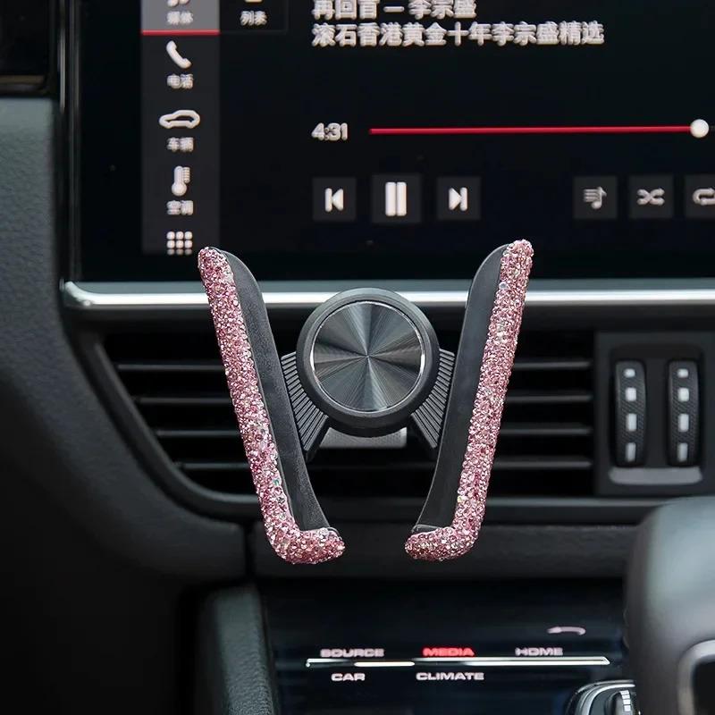 Car Phone Holder for Car Air Vent Diamond Crystal Clip Mount Mobile Phone Stand Bracket Interior Accessories for Women and Girls