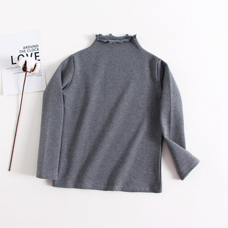 Girls' Long-Sleeve Ruffled T-Shirt with Half-High Collar - Black/White