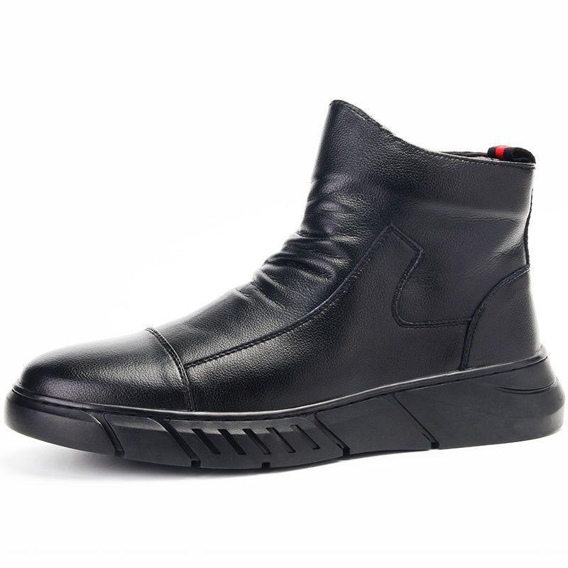 Boots Spring and Autumn Leather Breathable High-top Casual Leather Shoes Men's Business British Style Leather Boots