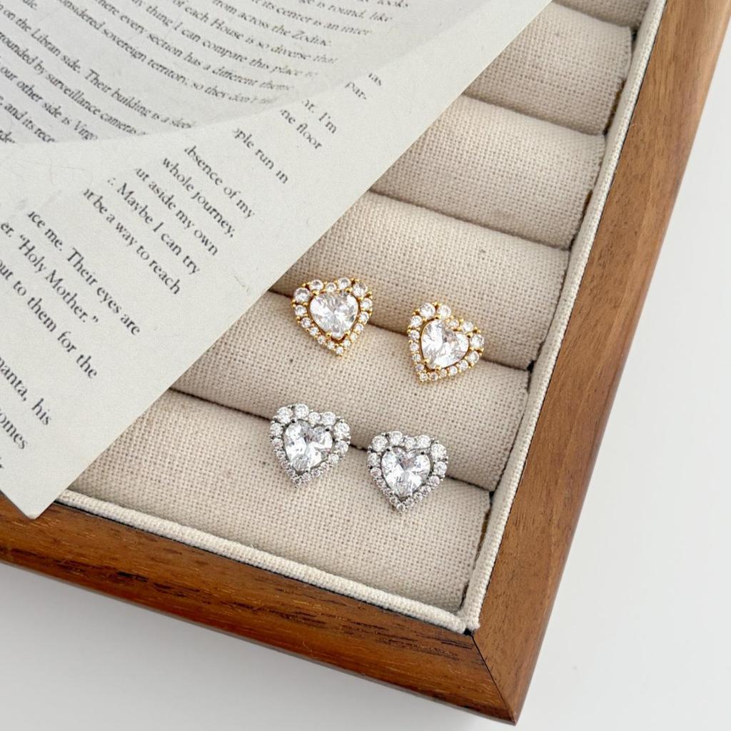 Heart Zircon Stud Earrings - Fashionable, Versatile, Romantic INS Style