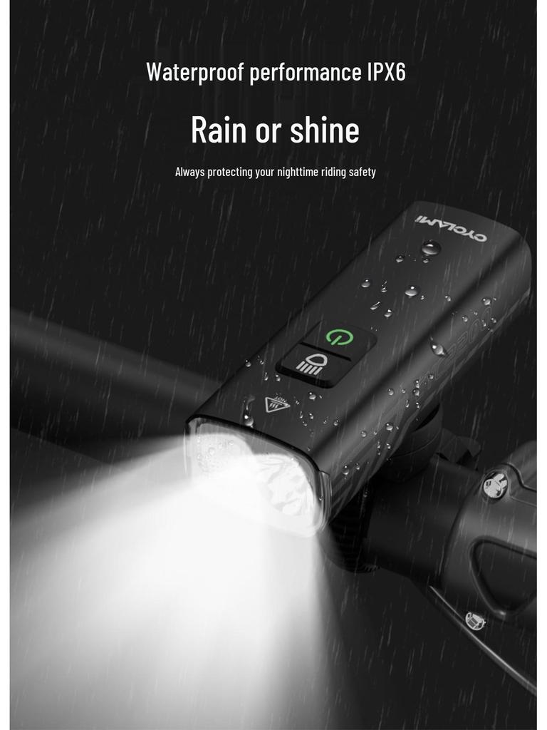 High-Brightness Waterproof Mountain Bike Front Light with Flash and Safety Warning