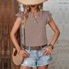 Chic Women's Striped V Neck Ruffle Blouse Short Sleeve Summer Tops