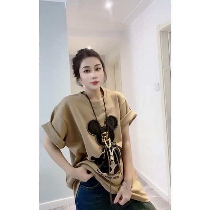 

Женская футболка миди большого размера из плотного флиса, с коротким рукавом, свободного кроя для весны и осени (Подходит для 2-300 цзиней) L 90-120 jin хаки