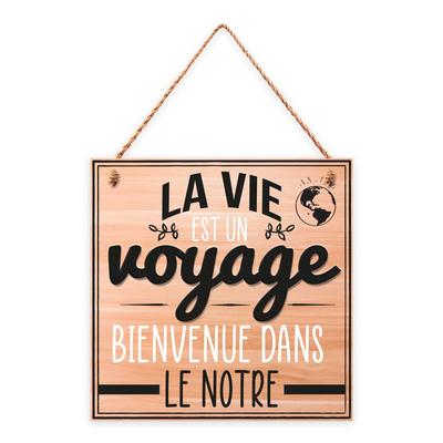 [R4582] - Beige 'Messages' Wooden Plaque (Life Is a Journey - Welcome To Ours) - 20x20cm