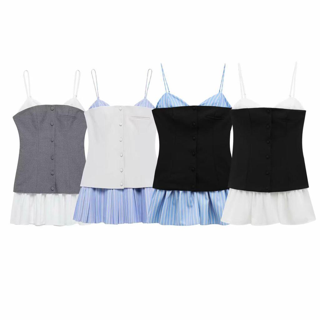 2025 Spring Women's European & American Style Poplin Patchwork Short Dress