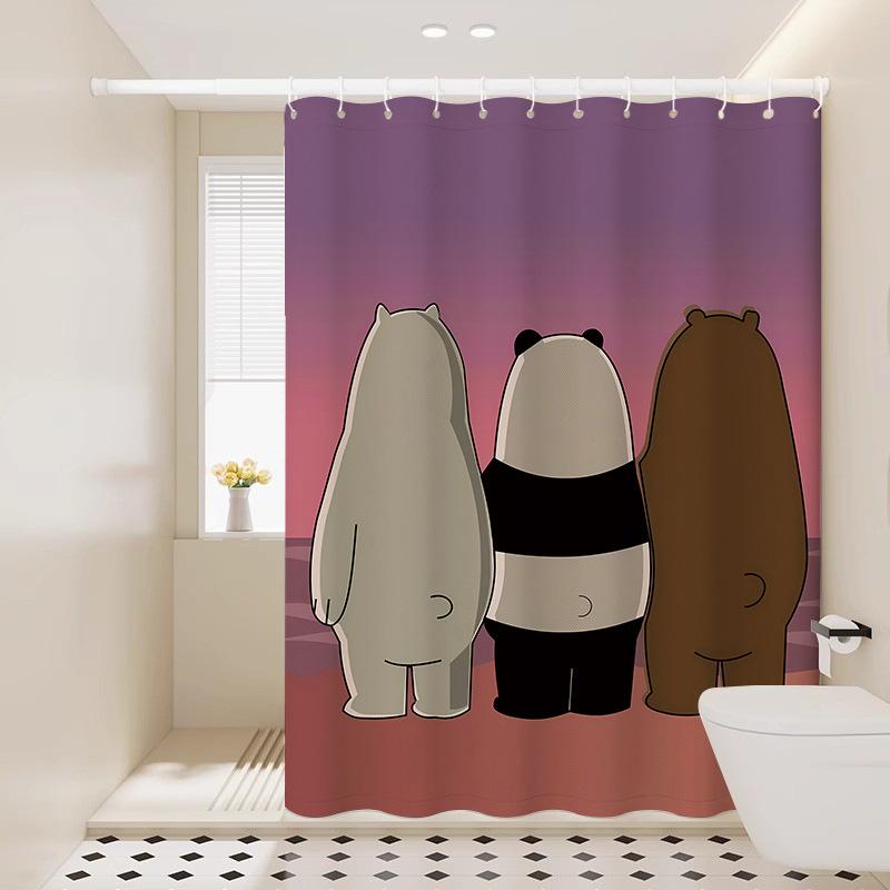 Bathroom Partition Curtain Waterproof Cloth Shower Curtain Bathroom Blocking Curtain Fabric Curtain Non-Punching Bath Privacy Hanging Curtain